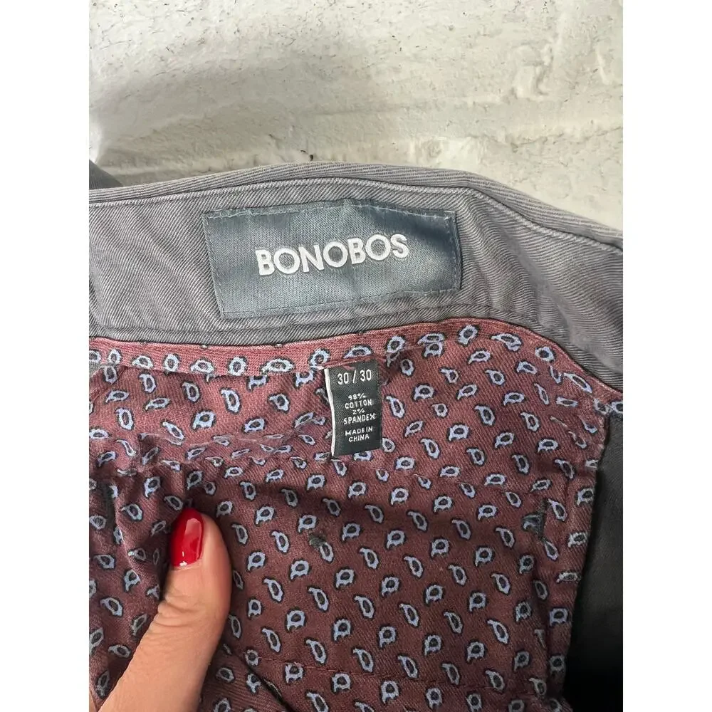 Bonobos Men's Slim Fit Chinos Pant Mid Rise Tapered Leg Gray Size 30/30